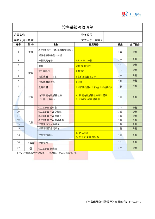 GKII超前探瞬变电磁仪装箱清单---2018.6.25最新版